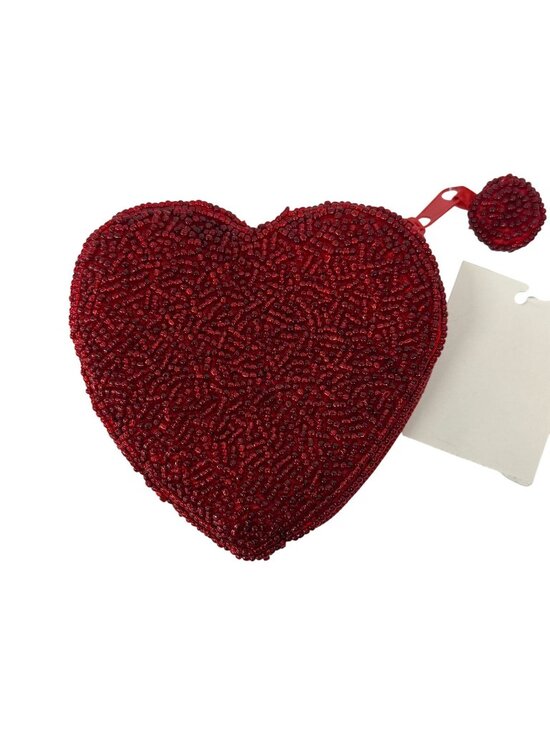 Handbags - Red Beaded Heart-shaped Coin Purse Zipper Closure Circular Pull Tab New